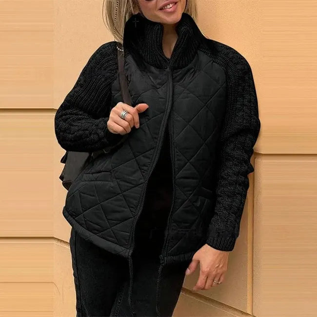 Sybil™ Quilted Knit Sleeve Jacket in black, front view