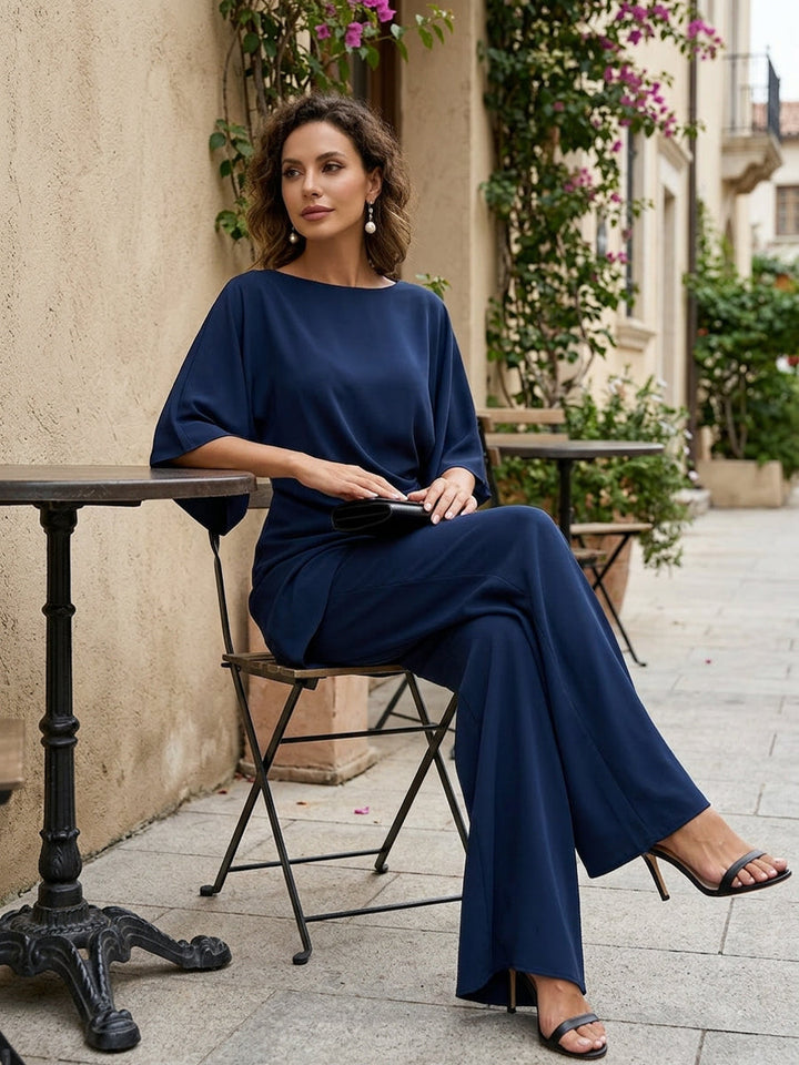 Lucretia™ Cape Sleeve Draped Two-Piece Set, back view