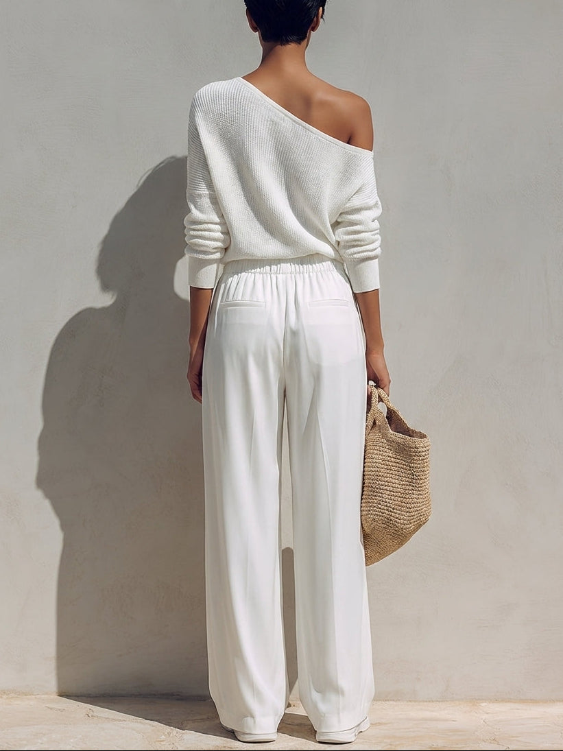 Adele™ One-Shoulder Top and Wide Leg Pants Set, detail of the longline top