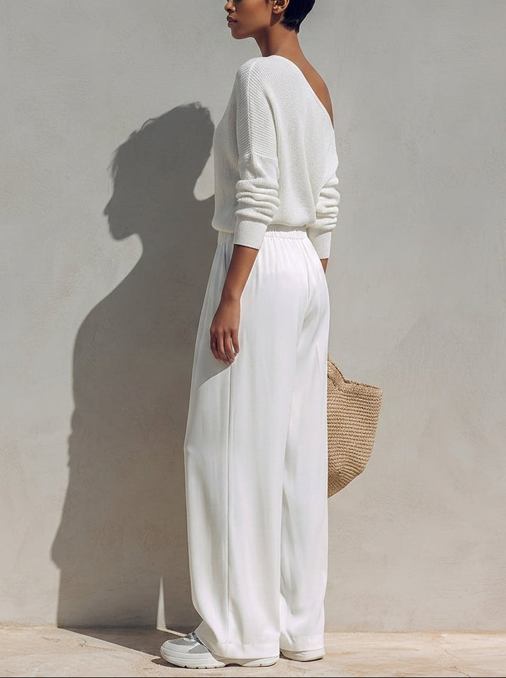 Adele™ One-Shoulder Top and Wide Leg Pants Set, full length view from the front