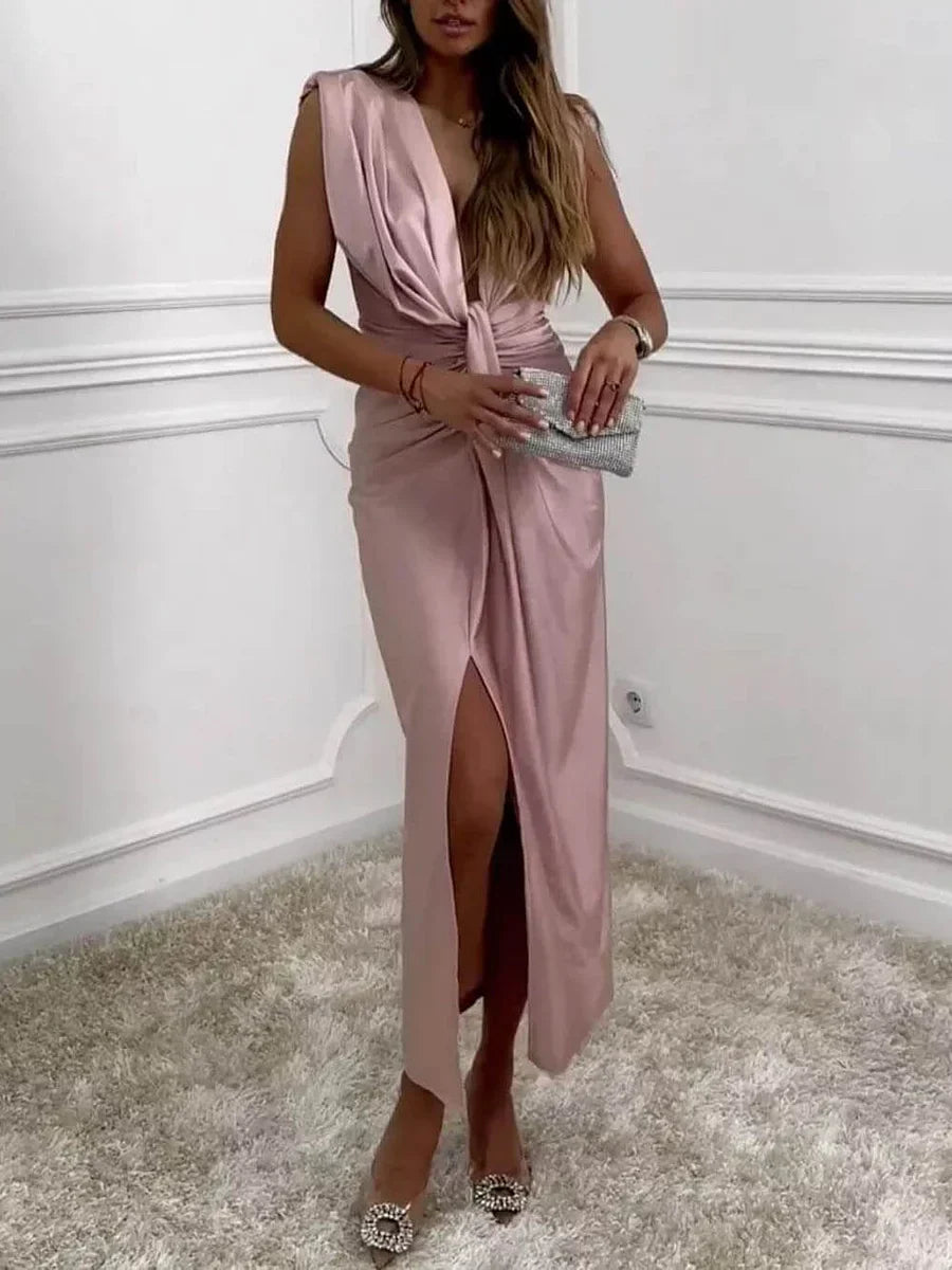 Venessa™ Elegant Dress with Draped Ruched Slit