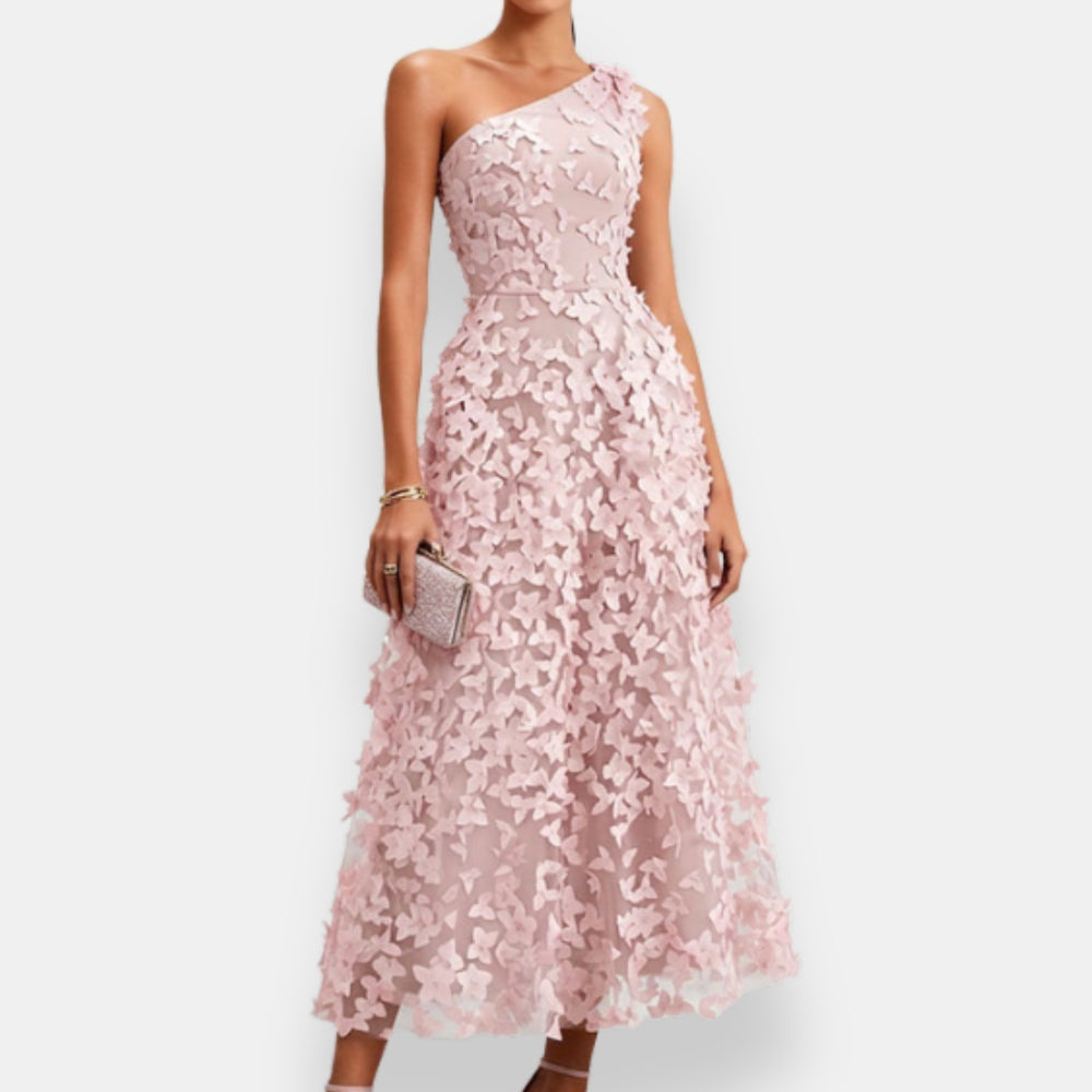 Theodora™ One-Shoulder Midi Dress in pink, front view