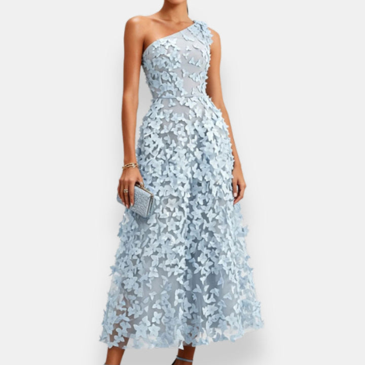 Theodora™ One-Shoulder Midi Dress in light blue, front view
