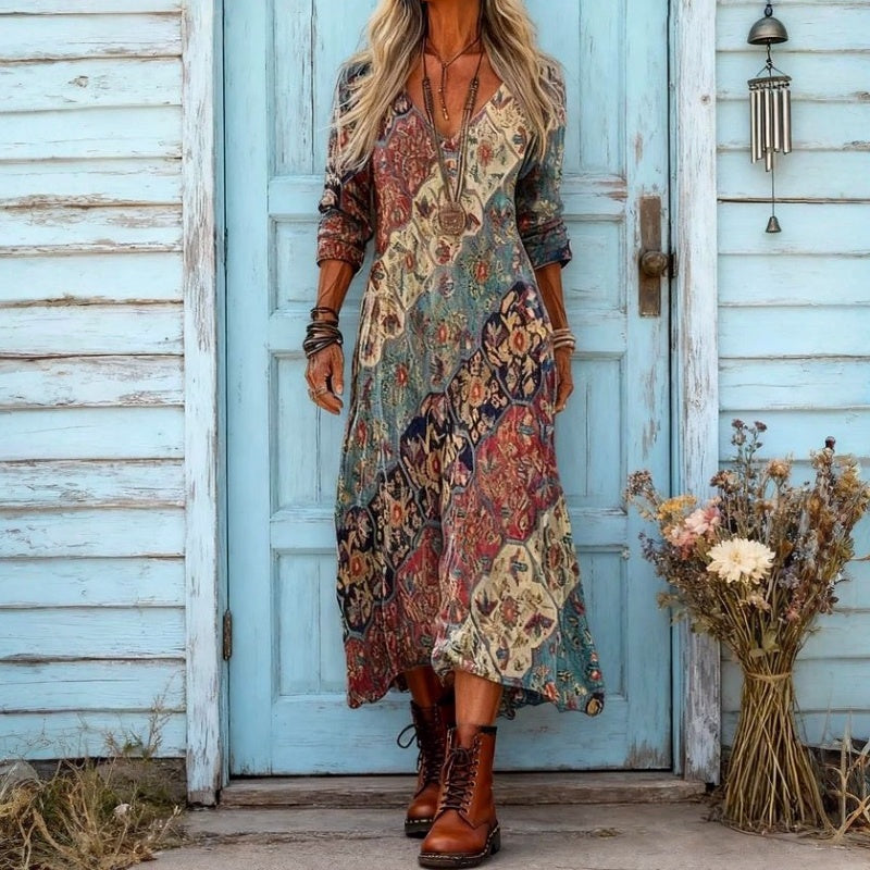 Gloria flowy printed maxi dress, print detail