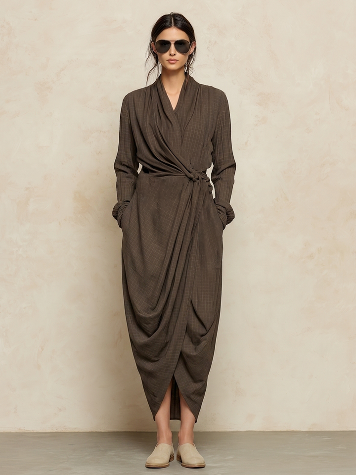 Roberta™ Wrap Tie-Waist Maxi Dress showing the wrap V-neckline