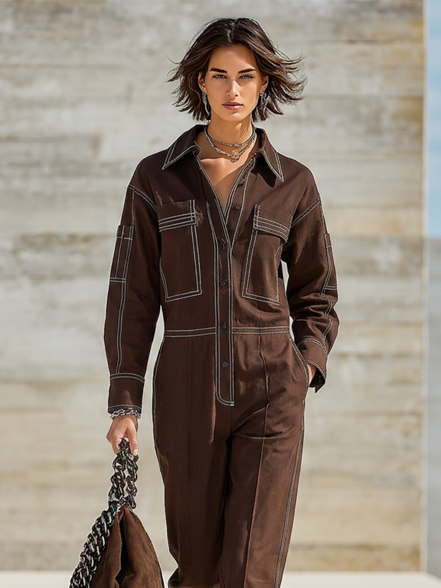 Muriel™ Straight-Leg Jumpsuit showing the chest flap pockets