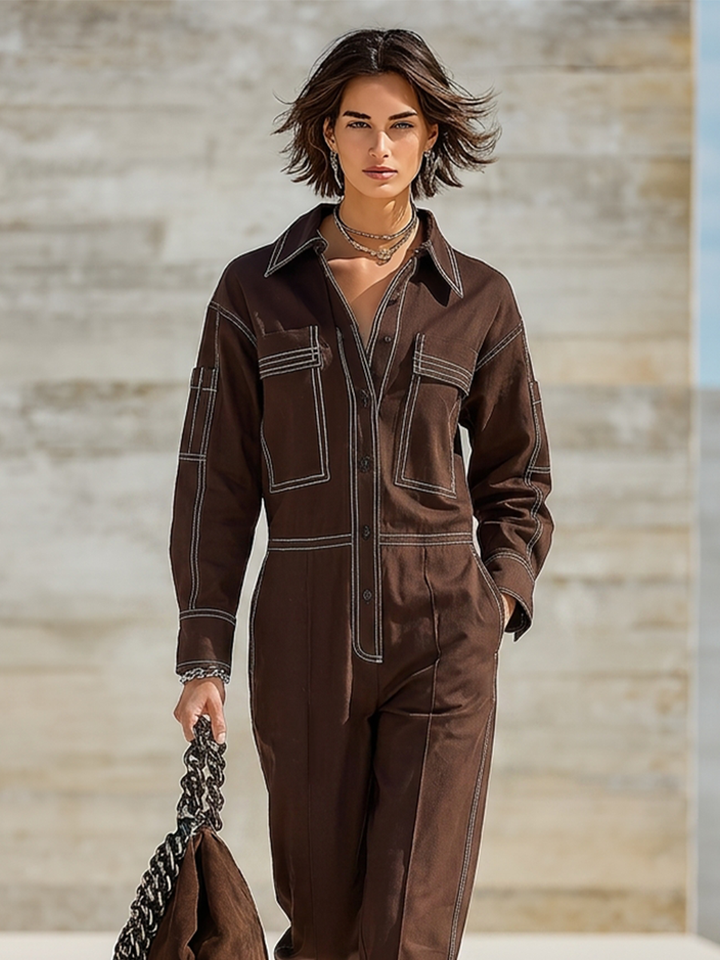 Muriel™ Straight-Leg Jumpsuit showing the chest flap pockets