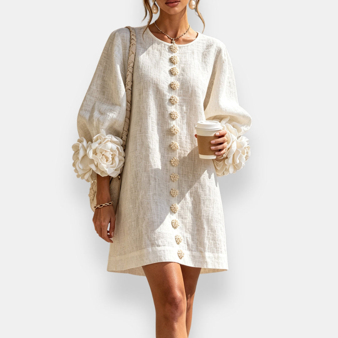 Darlene™ Floral Cuff Button Dress, sculpted flower cuff detail