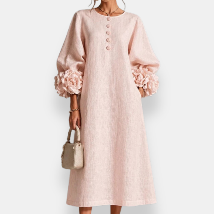 Hester™ Floral Appliqué Midi Dress, in Pink, full length
