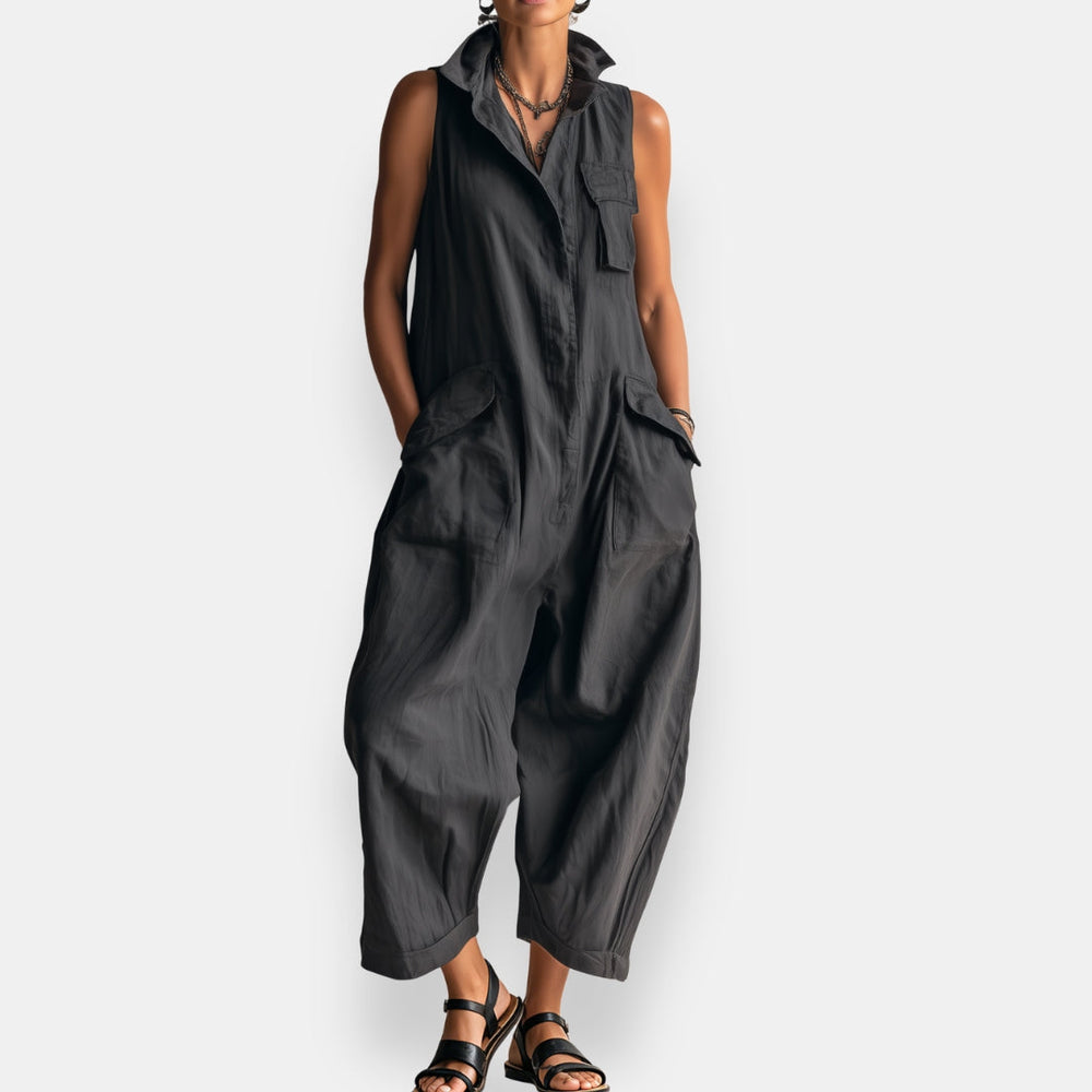 Janet sleeveless cargo jumpsuit, front view