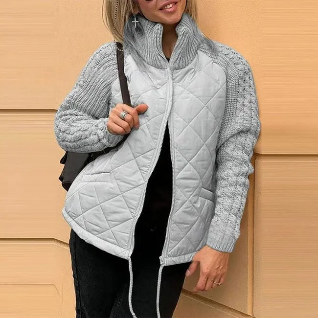 Sybil™ Quilted Knit Sleeve Jacket in grey, front view