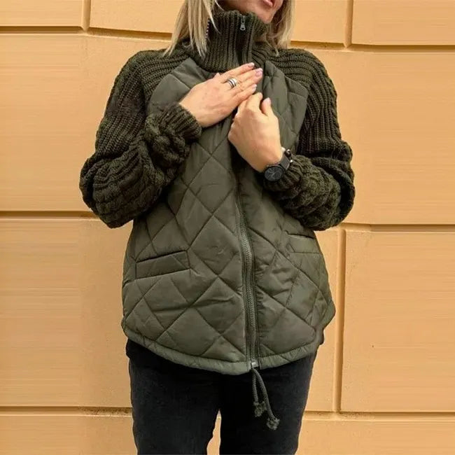 Sybil™ Quilted Knit Sleeve Jacket in dark green, front view