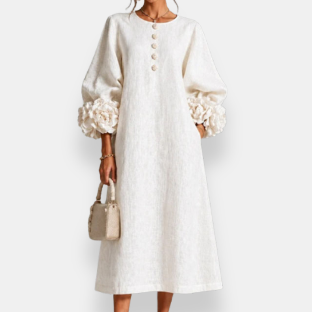 Hester™ Floral Appliqué Midi Dress, in White, full length