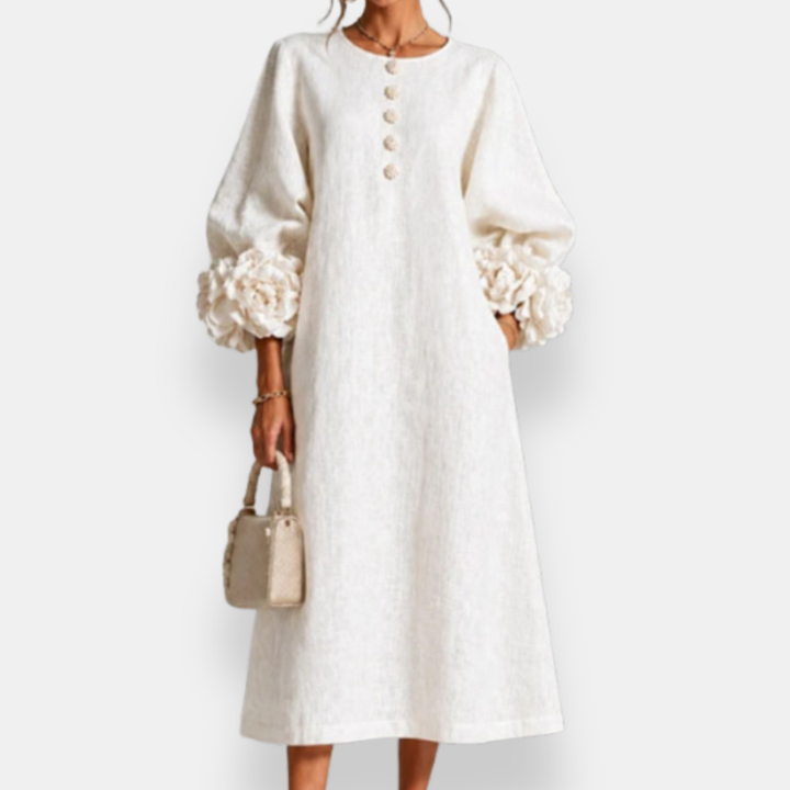 Hester™ Floral Appliqué Midi Dress, in White, full length