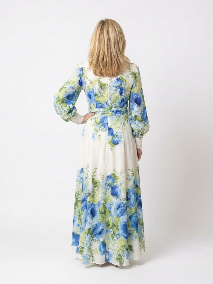 Veda™ Long Sleeve Button-Front Floral Maxi Dress, in Green, full length