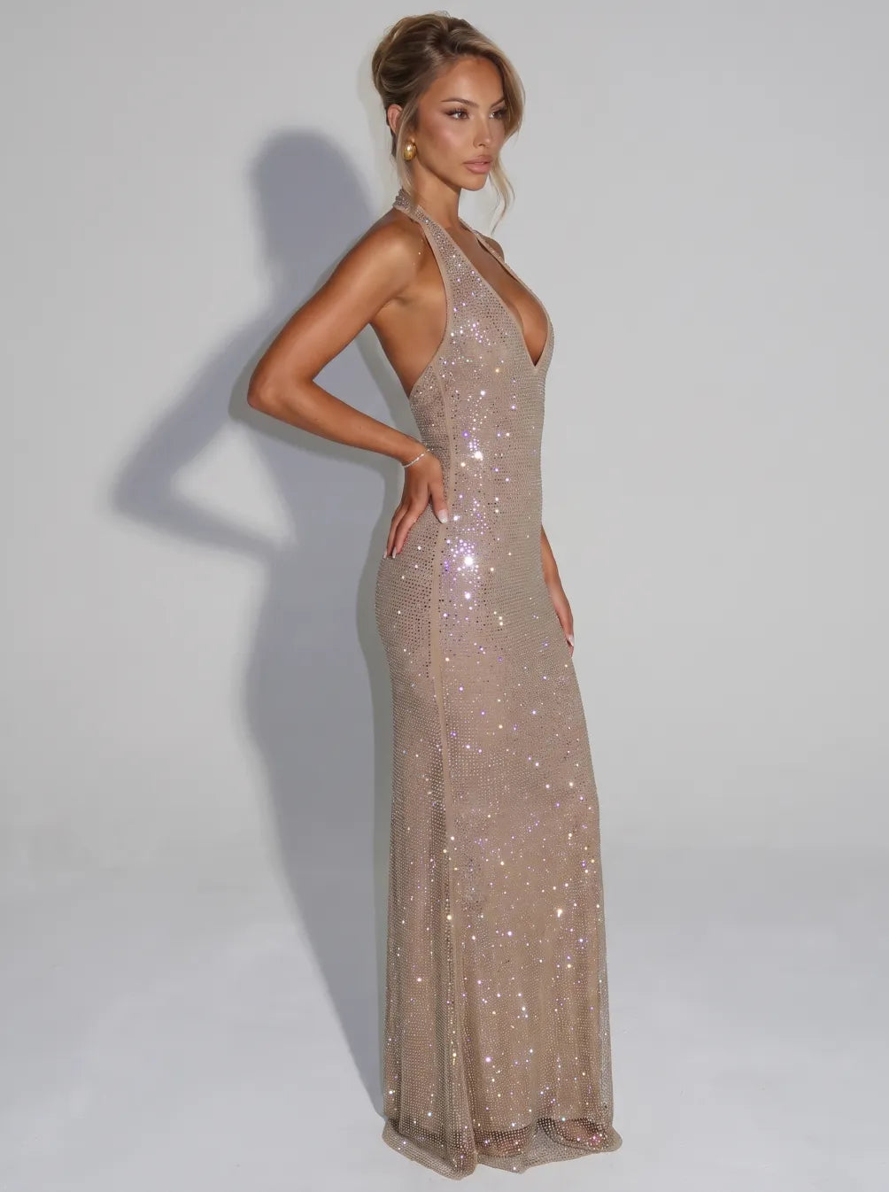 Sirea™ Sequin Sleeveless Sheer Panel Midi Dress
