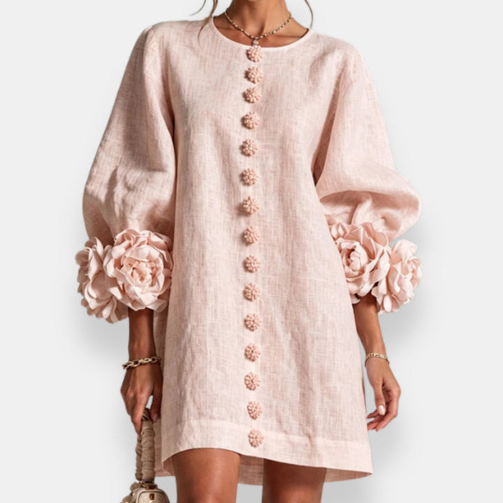 Darlene™ Floral Cuff Button Dress, in Pink, full length