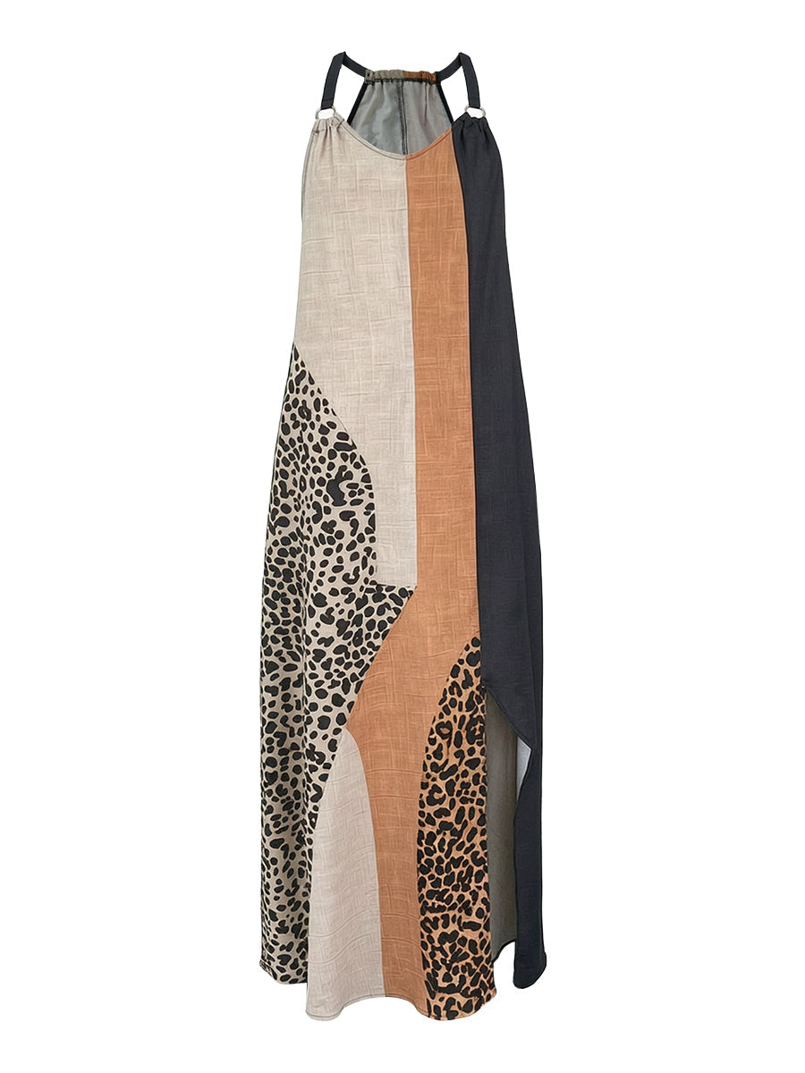 Myrna™ Leopard Halter Maxi Dress showing the contrast panels