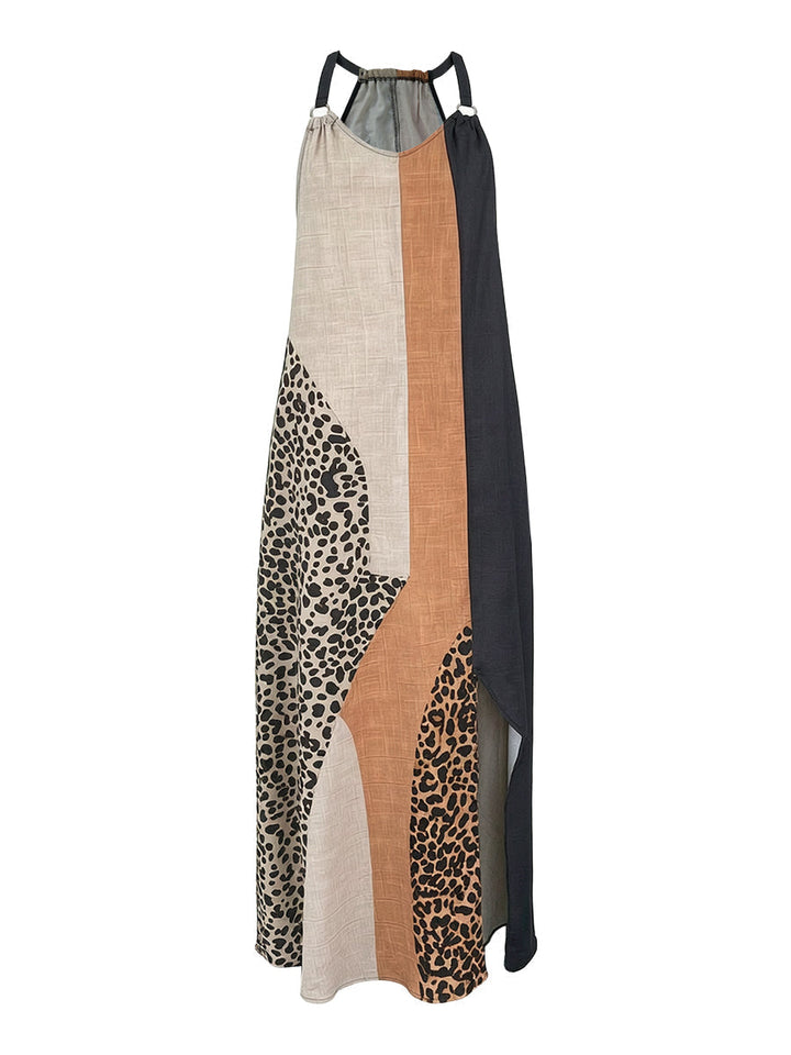 Myrna™ Leopard Halter Maxi Dress showing the contrast panels