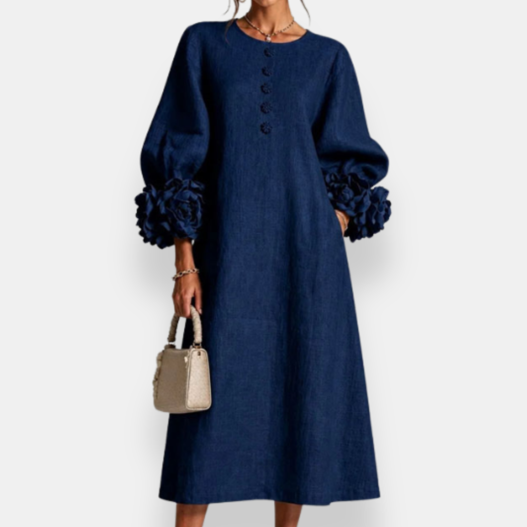 Hester™ Floral Appliqué Midi Dress, in Blue, full length
