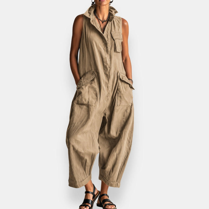 Janet cargo jumpsuit, shirt collar and button front