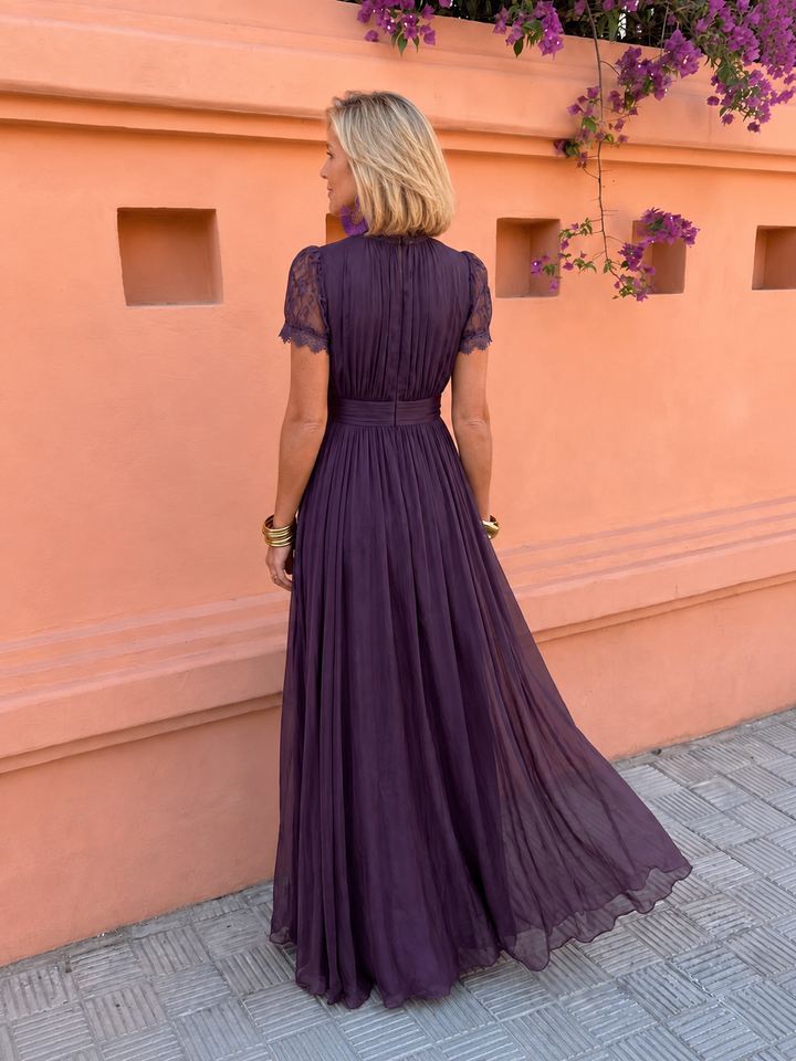 Dorothea™ Puff Sleeve Pleated Maxi Dress in Purple, side view