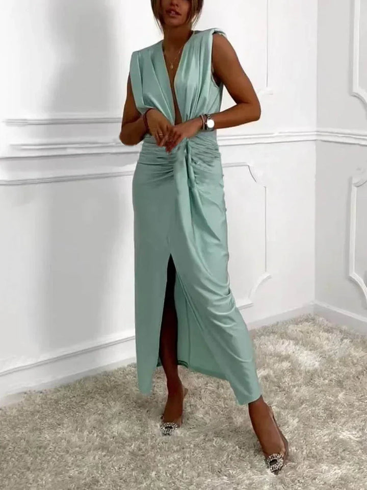 Venessa™ Elegant Dress with Draped Ruched Slit