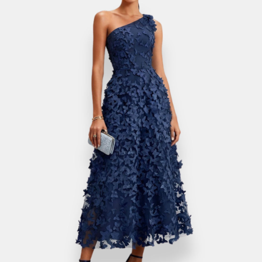 Theodora™ One-Shoulder Midi Dress in blue, front view