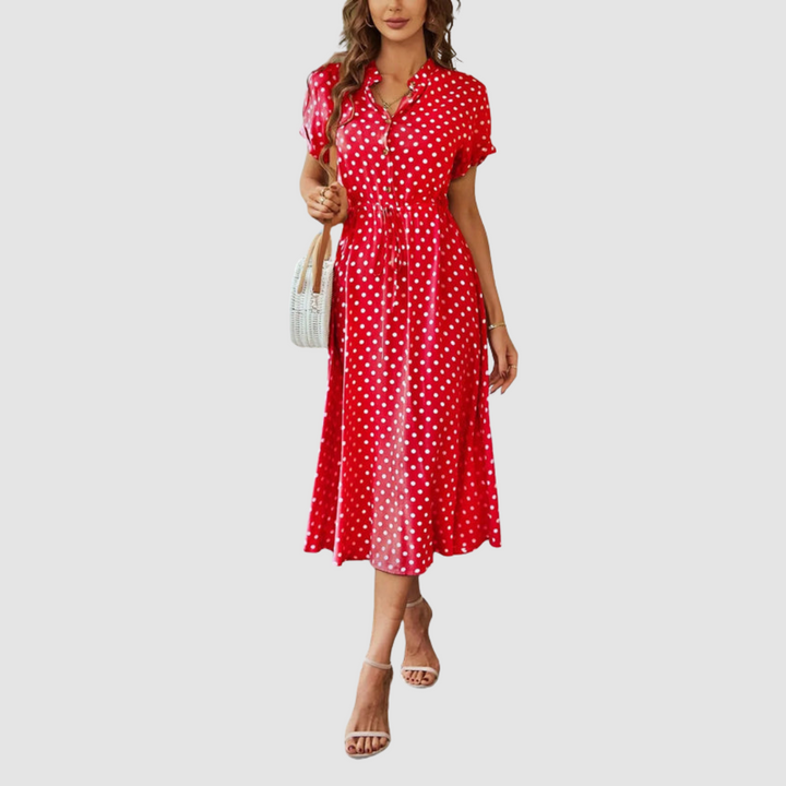 Kristen™ Elegant Polka Dot Midi Dress