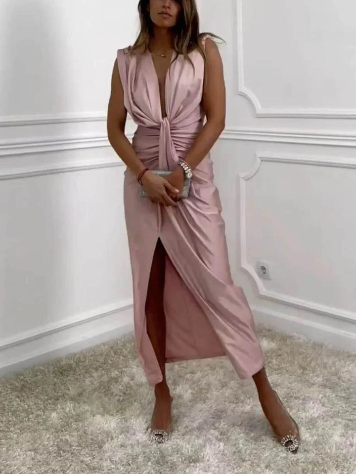 Venessa™ Elegant Dress with Draped Ruched Slit