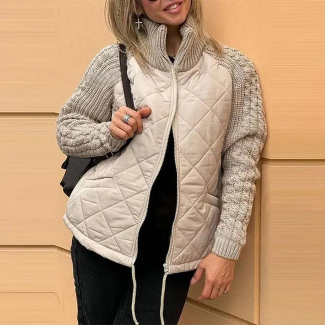 Sybil™ Quilted Knit Sleeve Jacket in cream, front view