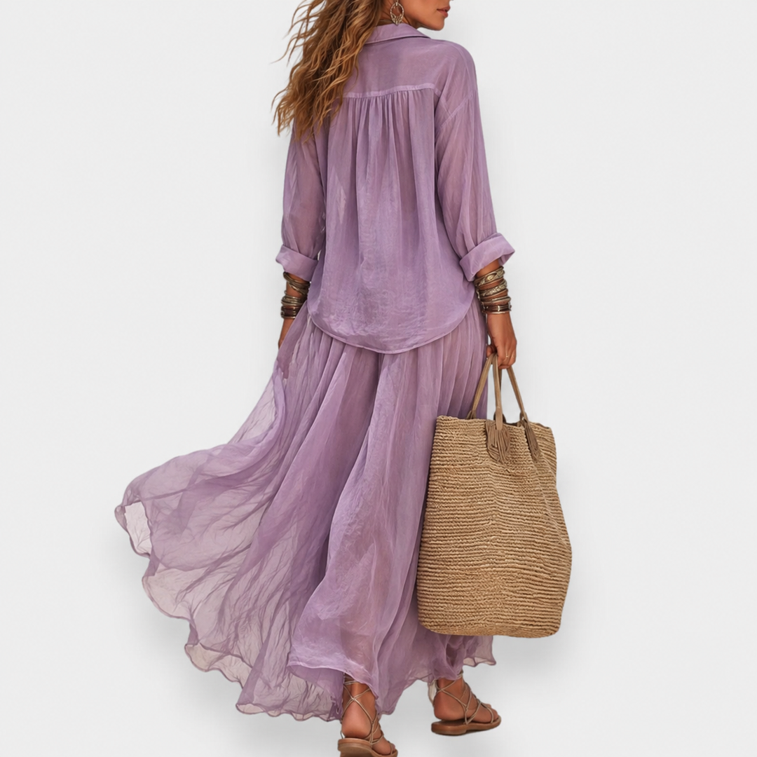 Clementine™ Blouse and Pleated Skirt Set showing the pleated skirt