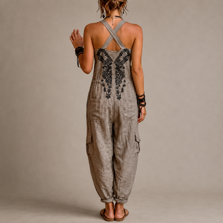 Hattie™ Embroidered Harem Jumpsuit showing the beaded bodice and adjustable straps