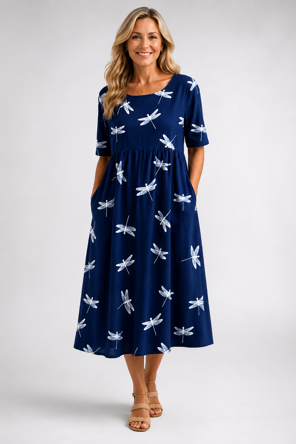 Delia™ Dragonfly Print Midi Dress, front view