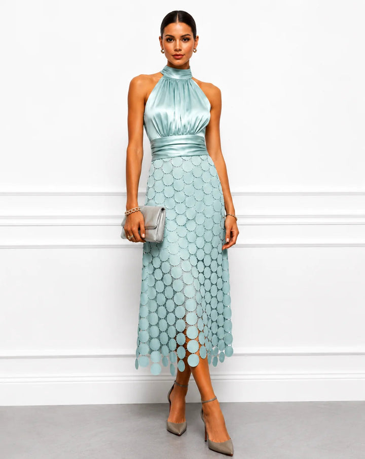 Eunice™ Halter Neck Midi Dress in aqua green, front view