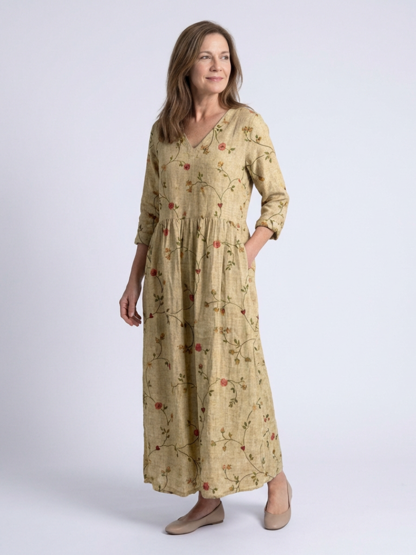 Nettie™ Three-Quarter Sleeve Floral Maxi Dress, in Yellow, full length