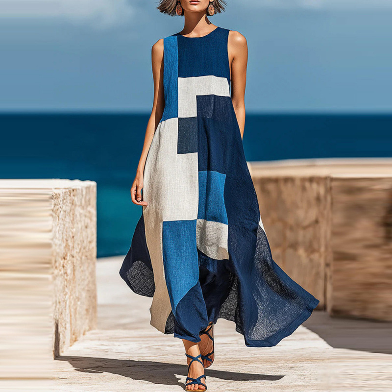 Wilma™ Color Block Maxi Dress in blue, front view