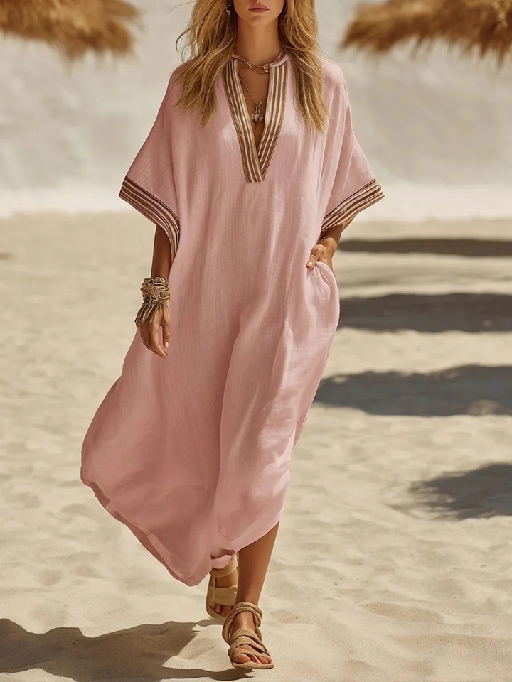 Winifred™ Braid Trim Kaftan Dress in pink, front view