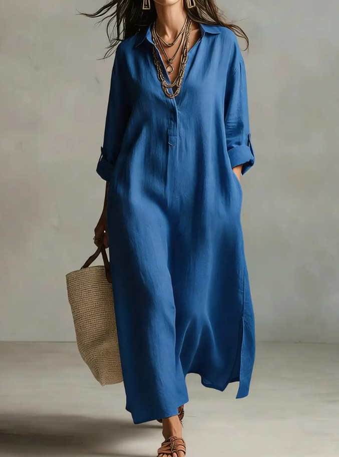 Myrtle™ Maxi Shirt Dress in blue, front view