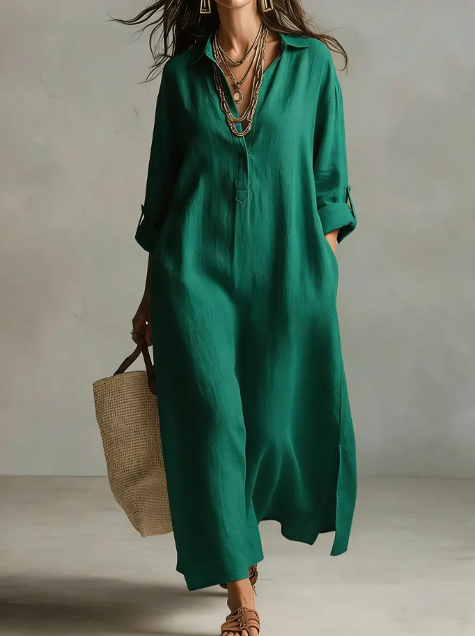 Myrtle™ Maxi Shirt Dress in green, front view