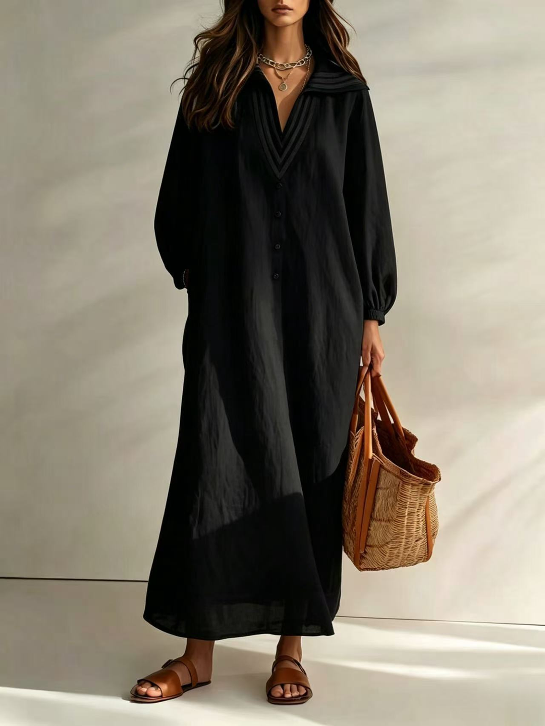 Opal™ Kaftan Maxi Dress in black, front view