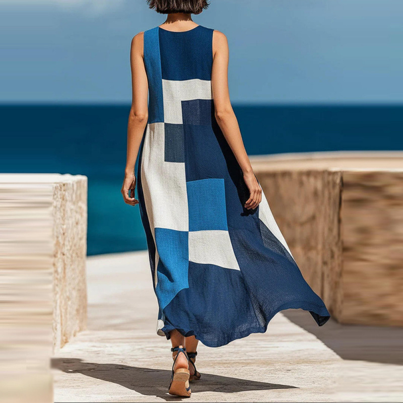 Wilma™ Color Block Maxi Dress in blue, back view