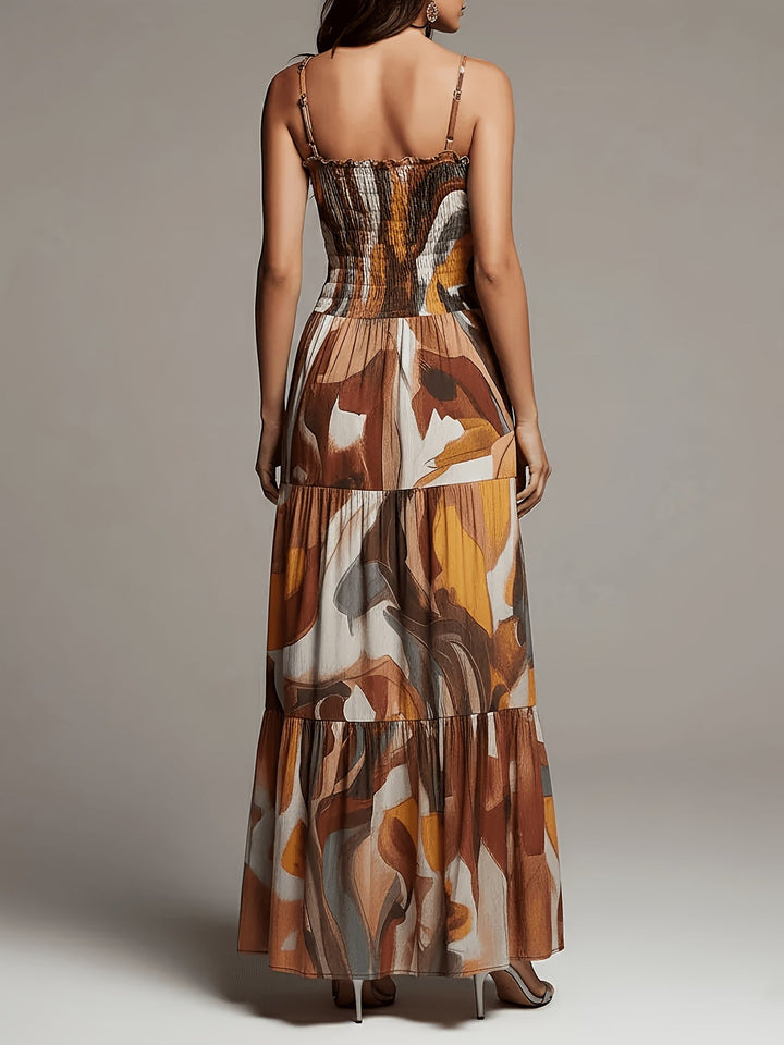 Cordelia™ Abstract Print Tiered Maxi Dress seen from the back