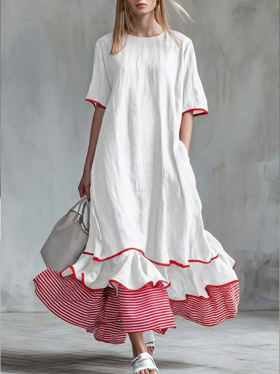 Bernice™ Red Stripe Ruffle Maxi Dress, front view