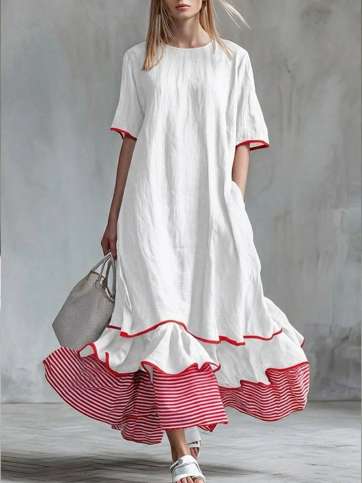 Bernice™ Red Stripe Ruffle Maxi Dress, front view
