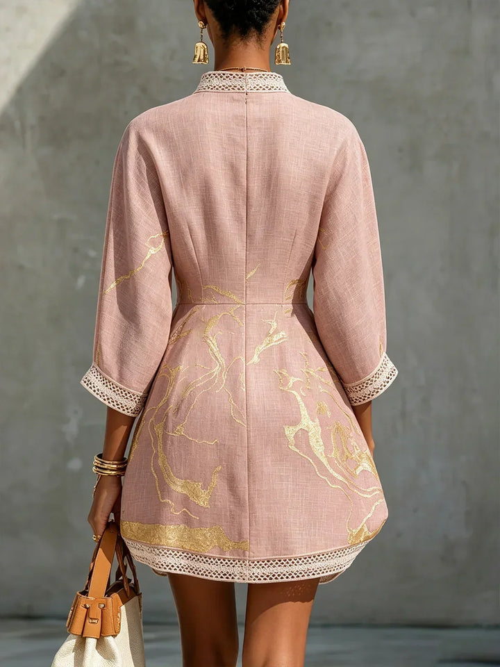 Gussie™ Embroidered V-Neck Tunic Dress, close view of the embroidered V-neckline