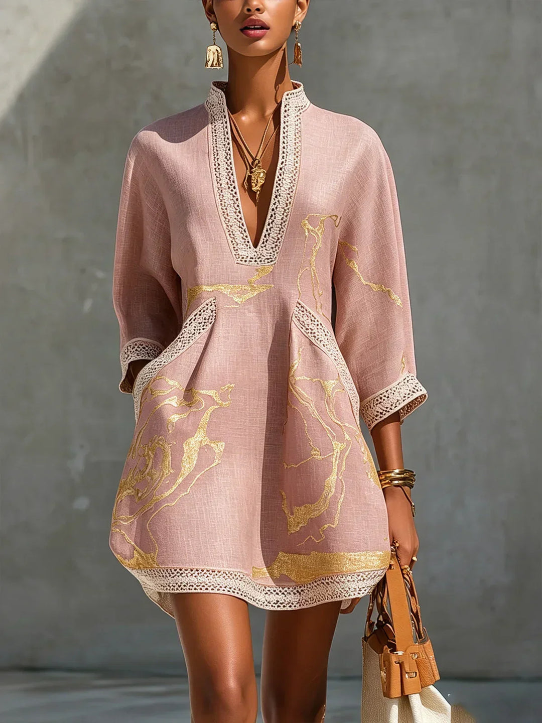 Gussie™ Embroidered V-Neck Tunic Dress, full length