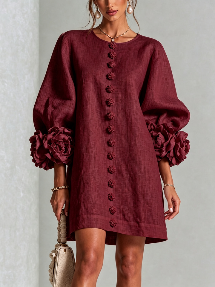 Henrietta™ Floral Button-Down Mini Dress in burgundy, front view