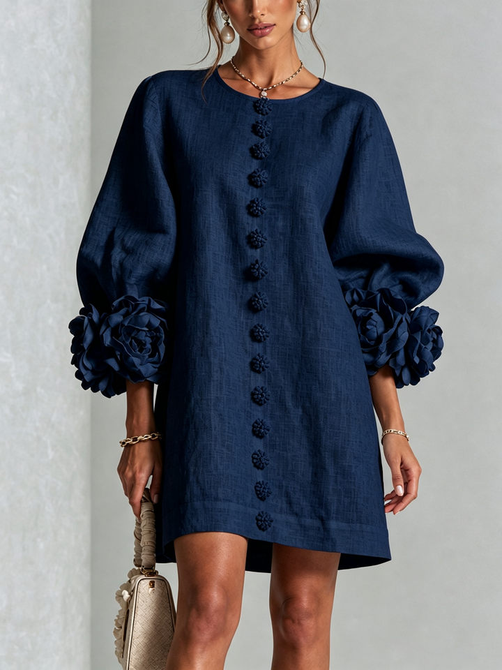 Henrietta™ Floral Button-Down Mini Dress in navy, front view