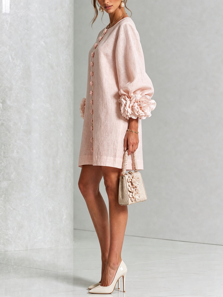 Henrietta™ Floral Button-Down Mini Dress in pink, front view